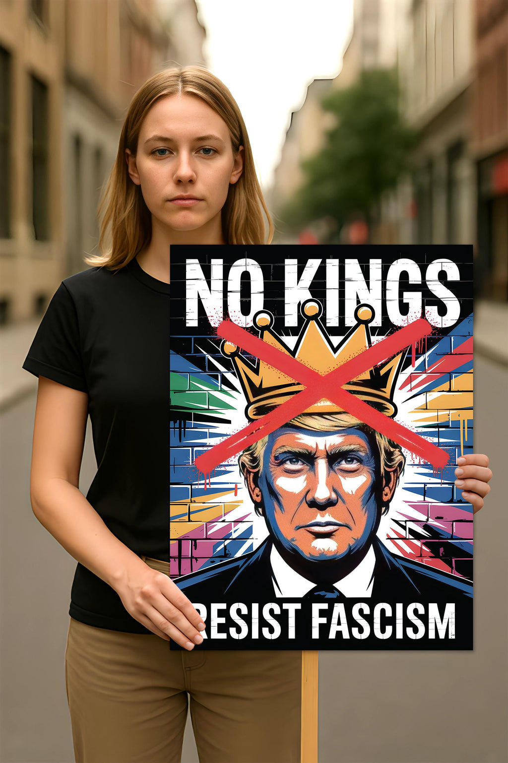 No Kings in America Protect Democracy Protest Sign, Anti-Trump, Political Activist Rally Sign, Resist Racism, Resist Fascism Poster