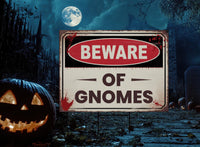 Beware of Gnomes Yard Sign, Keep Out Halloween Lawn Decoration, Scary Spooky Outdoor Decor, Creepy Circus Warning Sign with Metal H-Stake