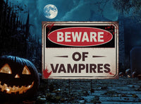 Beware of Vampires Yard Sign, Keep Out Halloween Lawn Decoration, Scary Spooky Outdoor Decor, Creepy Circus Warning Sign with Metal H-Stake