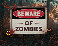 Beware of Zombies Yard Sign, Keep Out Halloween Lawn Decoration, Scary Spooky Outdoor Decor, Creepy Circus Warning Sign with Metal H-Stake