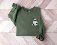 Halloween Ghost Embroidered Sweatshirt, Spooky Season Hoodie, Cute Ghost Shirt, Fall Long Sleeve Shirt, Cozy Halloween Outfit Gift