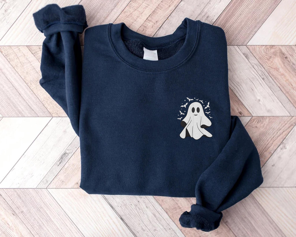 Halloween Ghost Embroidered Sweatshirt, Spooky Season Hoodie, Cute Ghost Shirt, Fall Long Sleeve Shirt, Cozy Halloween Outfit Gift