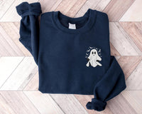 Halloween Ghost Embroidered Sweatshirt, Spooky Season Hoodie, Cute Ghost Shirt, Fall Long Sleeve Shirt, Cozy Halloween Outfit Gift