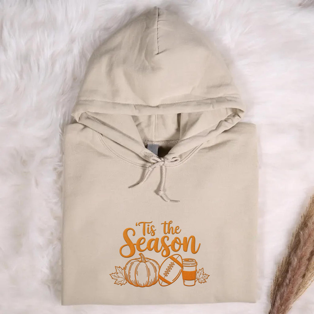Tis the Season Embroidered Hoodie, Pumpkin Spice Latte Sweatshirt, Fall Shirt, Touchdown Long Sleeve Shirt, Thanksgiving Gift Idea