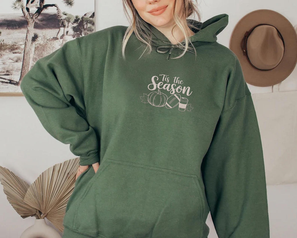 Tis the Season Embroidered Hoodie, Pumpkin Spice Latte Sweatshirt, Fall Shirt, Touchdown Long Sleeve Shirt, Thanksgiving Gift Idea