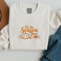 Pumpkin Spice Latte Embroidered Sweatshirt, Tis the Season Hoodie, Fall Shirt, Touchdown Long Sleeve Shirt, Thanksgiving Gift Idea