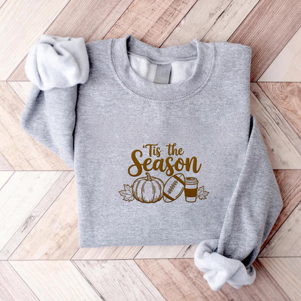 Pumpkin Spice Latte Embroidered Sweatshirt, Tis the Season Hoodie, Fall Shirt, Touchdown Long Sleeve Shirt, Thanksgiving Gift Idea