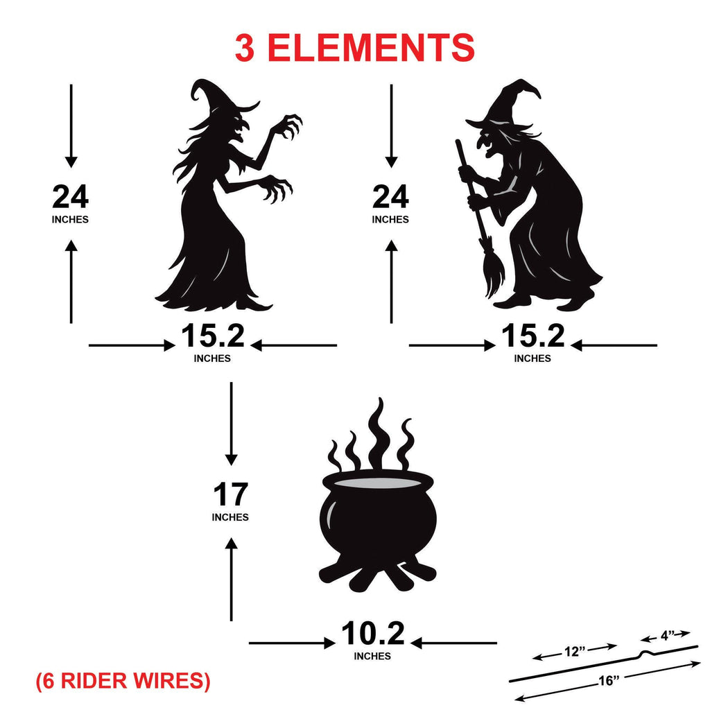 Witch Silhouette Halloween Yard Sign with Cauldron, Spooky Outdoor Garden Decoration, Corrugated Plastic Lawn Stake Sign for Halloween