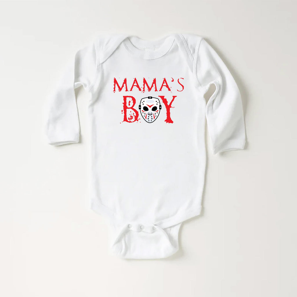 Mama's Boy Retro Halloween Baby Shirt, Baby Bodysuit, Funny Toddler Sweatshirt - Slasher-Inspired Outfit, Spooky Cute Boys Clothes