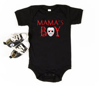 Mama's Boy Retro Halloween Baby Shirt, Baby Bodysuit, Funny Toddler Sweatshirt - Slasher-Inspired Outfit, Spooky Cute Boys Clothes