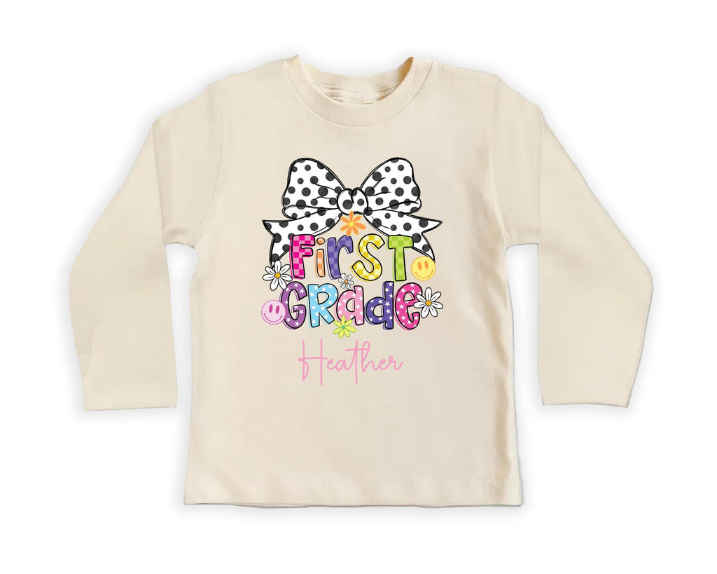 Custom Name Back to School Sweatshirt, Preppy 1st Grade Shirt for Girls, First Day of School Outfit, Personalized Elementary Tee for Kids
