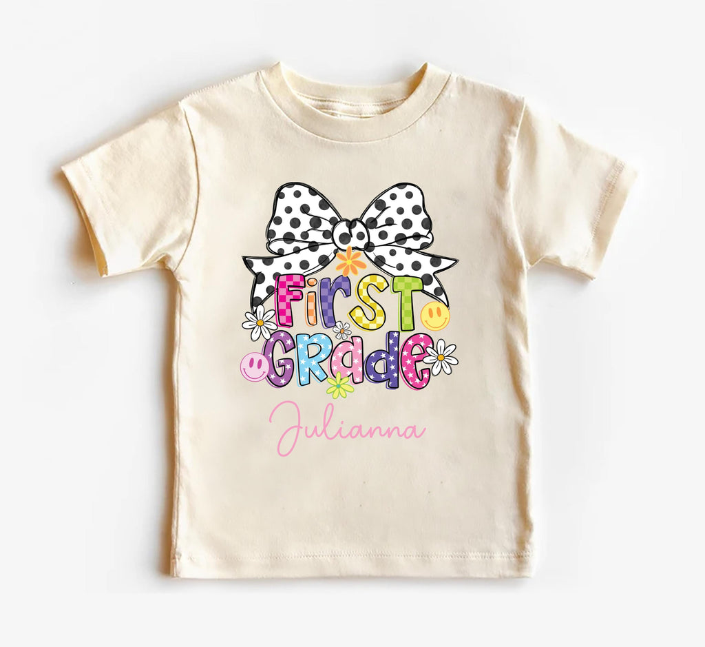 Custom Name Back to School Sweatshirt, Preppy 1st Grade Shirt for Girls, First Day of School Outfit, Personalized Elementary Tee for Kids