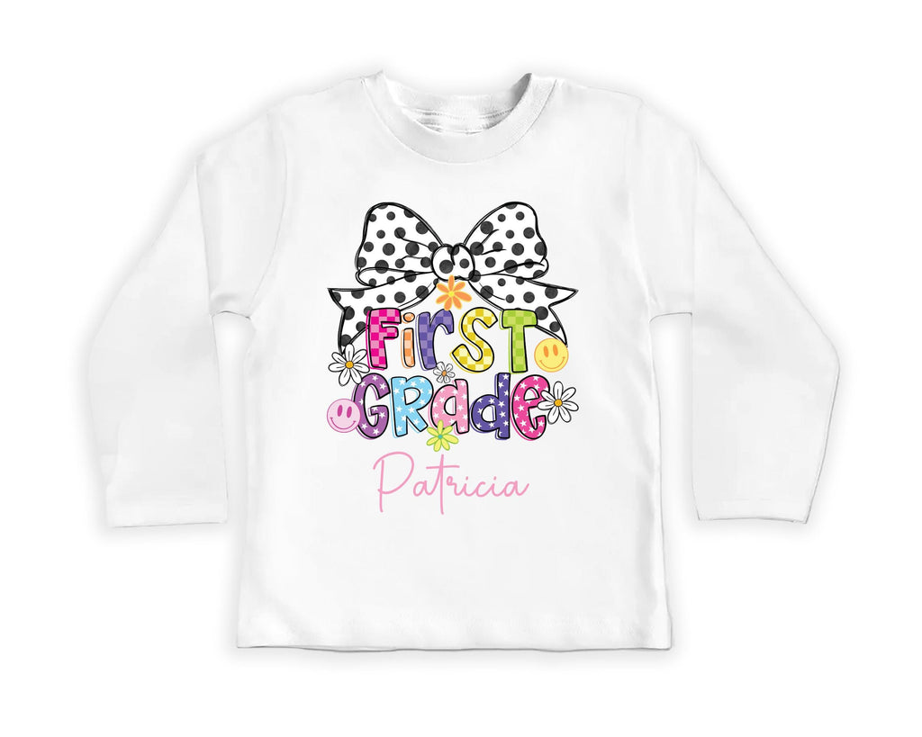 Custom Name Back to School Sweatshirt, Preppy 1st Grade Shirt for Girls, First Day of School Outfit, Personalized Elementary Tee for Kids