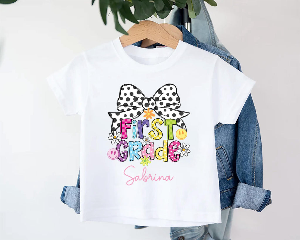 Custom Name Back to School Sweatshirt, Preppy 1st Grade Shirt for Girls, First Day of School Outfit, Personalized Elementary Tee for Kids