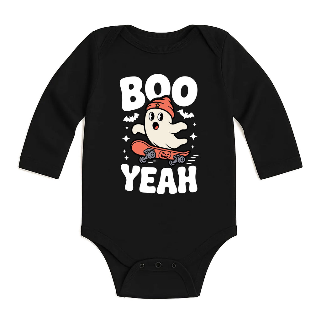 Boo Yeah Baby Bodysuit, Retro Ghost Baby Shirt, Halloween Toddler Sweatshirt - Skater Themed Outfit, Cute Spooky Fall Baby Clothes