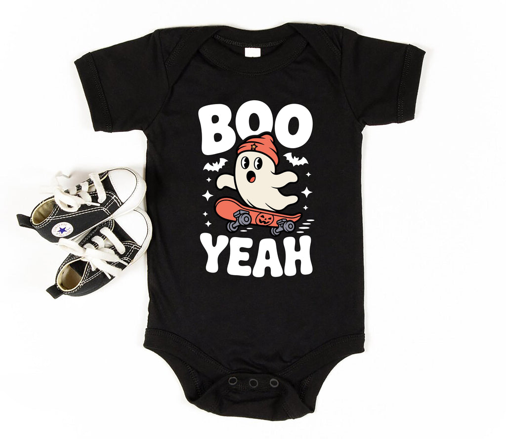 Boo Yeah Baby Bodysuit, Retro Ghost Baby Shirt, Halloween Toddler Sweatshirt - Skater Themed Outfit, Cute Spooky Fall Baby Clothes