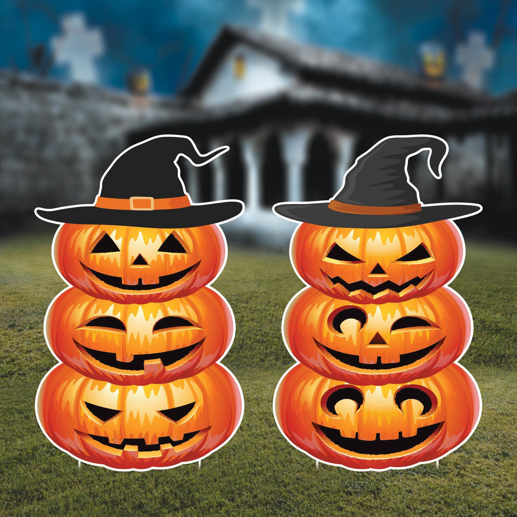 Halloween Yard Signs with Garden Stakes, Pumpkin and Ghost Lawn Decorations, Outdoor Halloween Party Yard Decor for Front Lawn or Patio