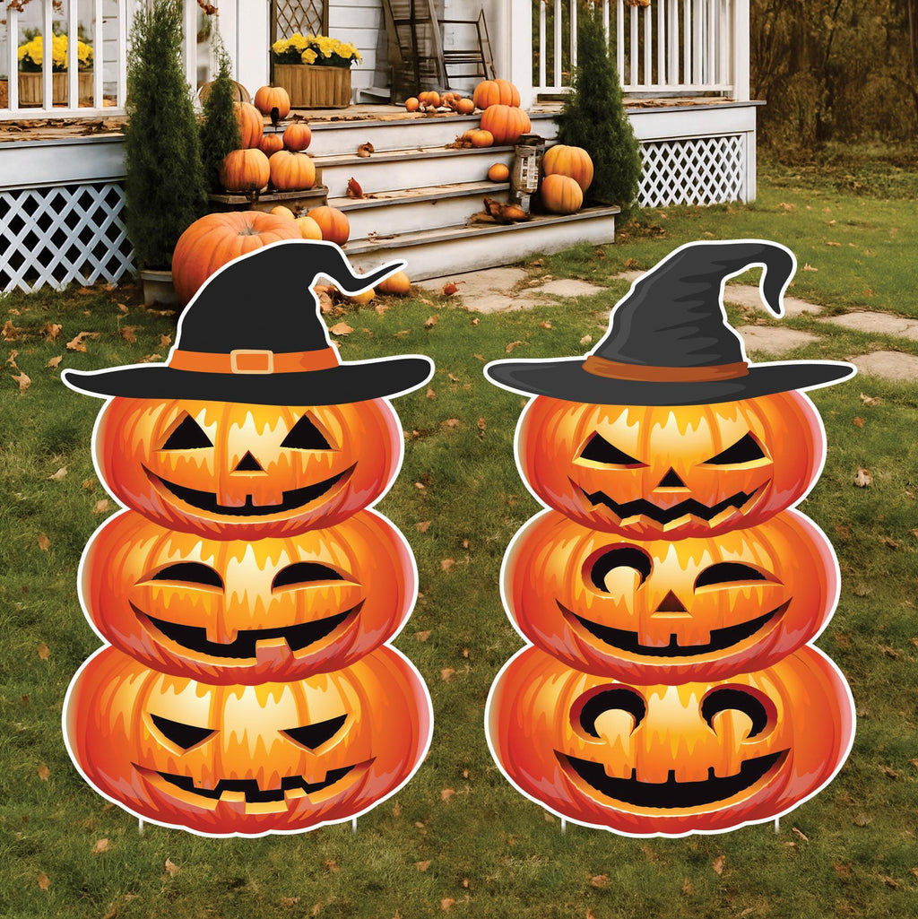 Halloween Yard Signs with Garden Stakes, Pumpkin and Ghost Lawn Decorations, Outdoor Halloween Party Yard Decor for Front Lawn or Patio