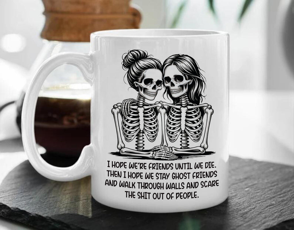 Best Friend Skeleton Mug, Ghost Besties Ceramic Mug Gift, Halloween Coffee Cup for Her, Christmas Birthday Present for Best Friend