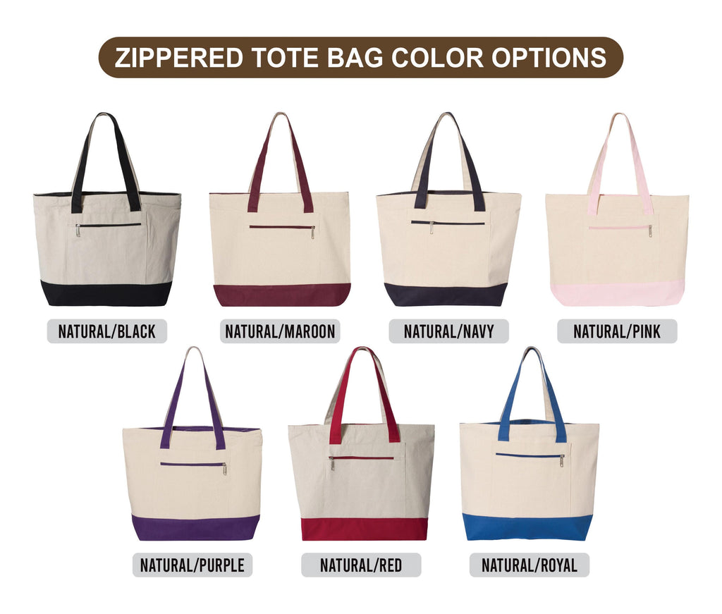 Custom Tote Bag with Zipper, Personalized Text Photo Logo Canvas Beach Bag, Bridesmaid Bachelorette Gift, Lake Boat Trip Tote Bag