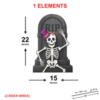 RIP Tombstone Skeleton Halloween Yard Sign with Stakes, Funny Graveyard Outdoor Decoration, Spooky Lawn Sign for Party, Garden, or Walkway