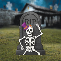 RIP Tombstone Skeleton Halloween Yard Sign with Stakes, Funny Graveyard Outdoor Decoration, Spooky Lawn Sign for Party, Garden, or Walkway
