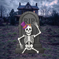 RIP Tombstone Skeleton Halloween Yard Sign with Stakes, Funny Graveyard Outdoor Decoration, Spooky Lawn Sign for Party, Garden, or Walkway