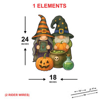 Halloween Gnome Yard Sign with Stakes, Witch and Wizard Lawn Decoration with Pumpkin and Cauldron, Outdoor Garden Decor for Fall Party