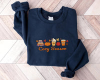 Cozy Season Embroidered Sweatshirt, Autumn Vibes Hoodie, Fall Shirt, Cozy Long Sleeve Shirt for Her, Cute Minimal Fall Aesthetic Gift