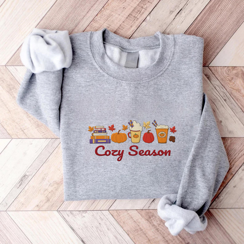 Cozy Season Embroidered Sweatshirt, Autumn Vibes Hoodie, Fall Shirt, Cozy Long Sleeve Shirt for Her, Cute Minimal Fall Aesthetic Gift