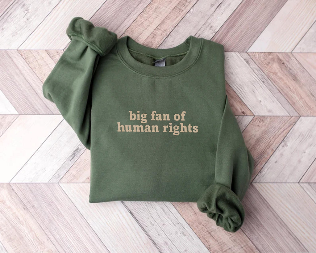 Big Fan of Human Rights Embroidered Sweatshirt, Minimalist Hoodie, No Human Is Illegal Shirt, Empathy Long Sleeve Shirt, Decency Gift