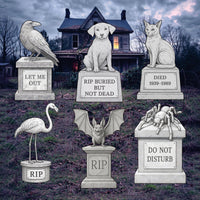 Halloween Pet Cemetery Yard Signs with Stakes, Cat Dog Bat Spider Tombstone Decorations, Outdoor Graveyard Lawn Décor for Haunted House