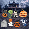 Halloween Yard Signs with Stakes, Pumpkin Skeleton Ghost Lawn Decorations, Large Corrugated Garden Trick-or-Treat Display for Party or Porch