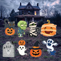 Halloween Yard Signs with Stakes, Pumpkin Skeleton Ghost Lawn Decorations, Large Corrugated Garden Trick-or-Treat Display for Party or Porch
