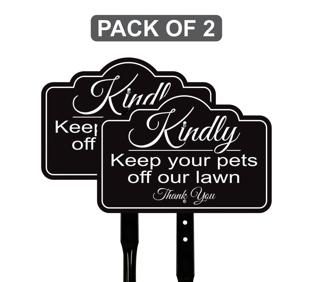 2 Pack Keep Pets Off Lawn Yard Sign with 16" Stake, Rust-Free Aluminum Outdoor Warning Sign, Kindly Keep Pets Off Grass, Dog Cat Deterrent