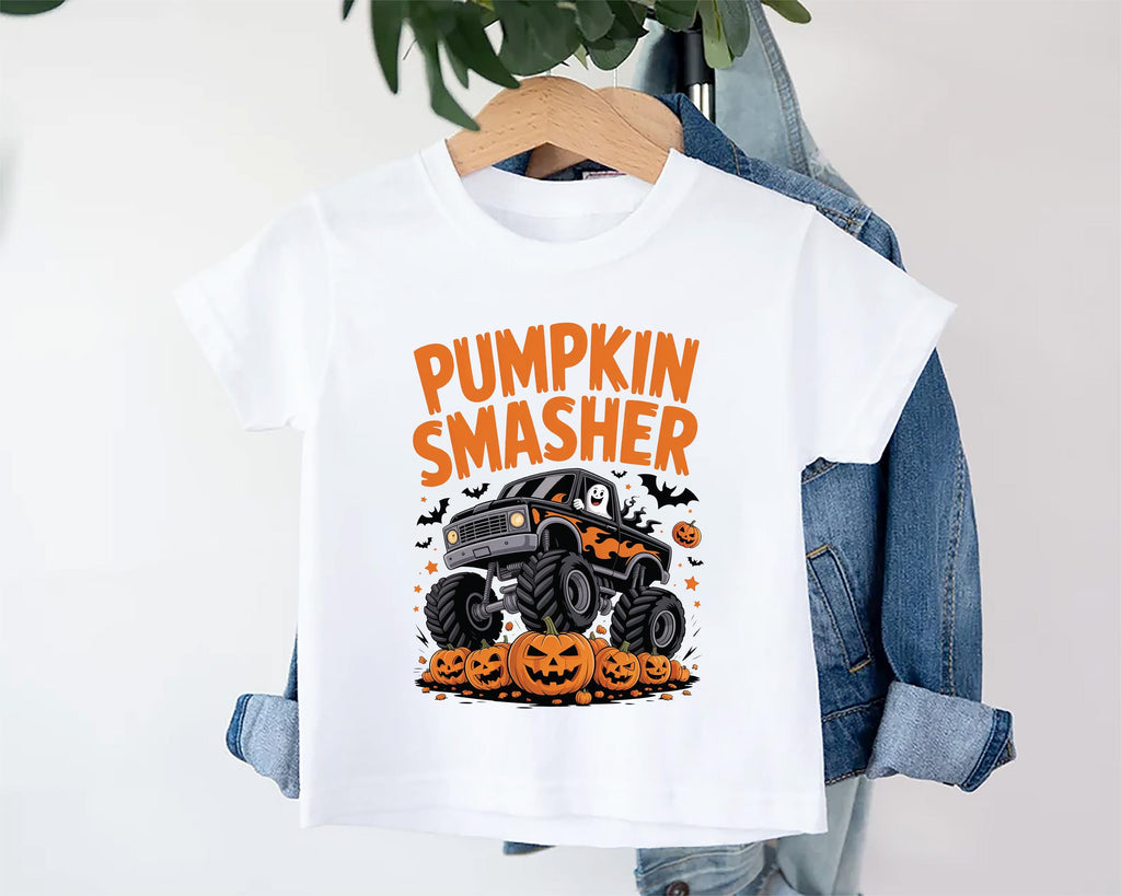 Retro Monster Truck Baby Shirt, Pumpkin Smasher Baby Bodysuit, Halloween Toddler Sweatshirt - Boys Spooky Fall Outfit, Trick or Treat Shirt