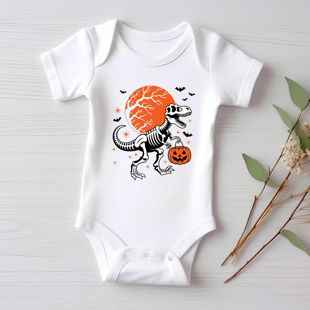 Halloween Dinosaur Baby Bodysuit, Trick or Treat Dino Baby Shirt, Retro Toddler Sweatshirt - Fall Boys Outfit, Spooky Dino Clothes