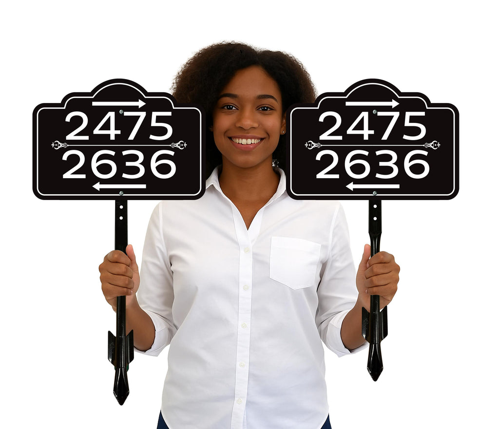 2 Pack Custom House Number Yard Sign with Arrows, Multiple Address Directional Sign with 16" Stake, Aluminum Lawn Sign for Homes, Cabins