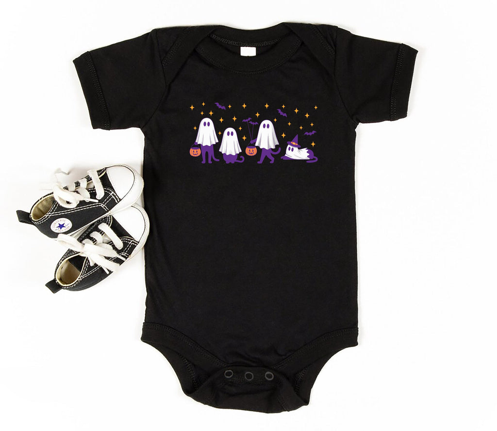 Ghost Kitty Cat Baby Bodysuit, Cute Ghost Baby Shirt, Retro Halloween Toddler Sweatshirt - Fall Cat Outfit, Spooky Season Baby Clothes
