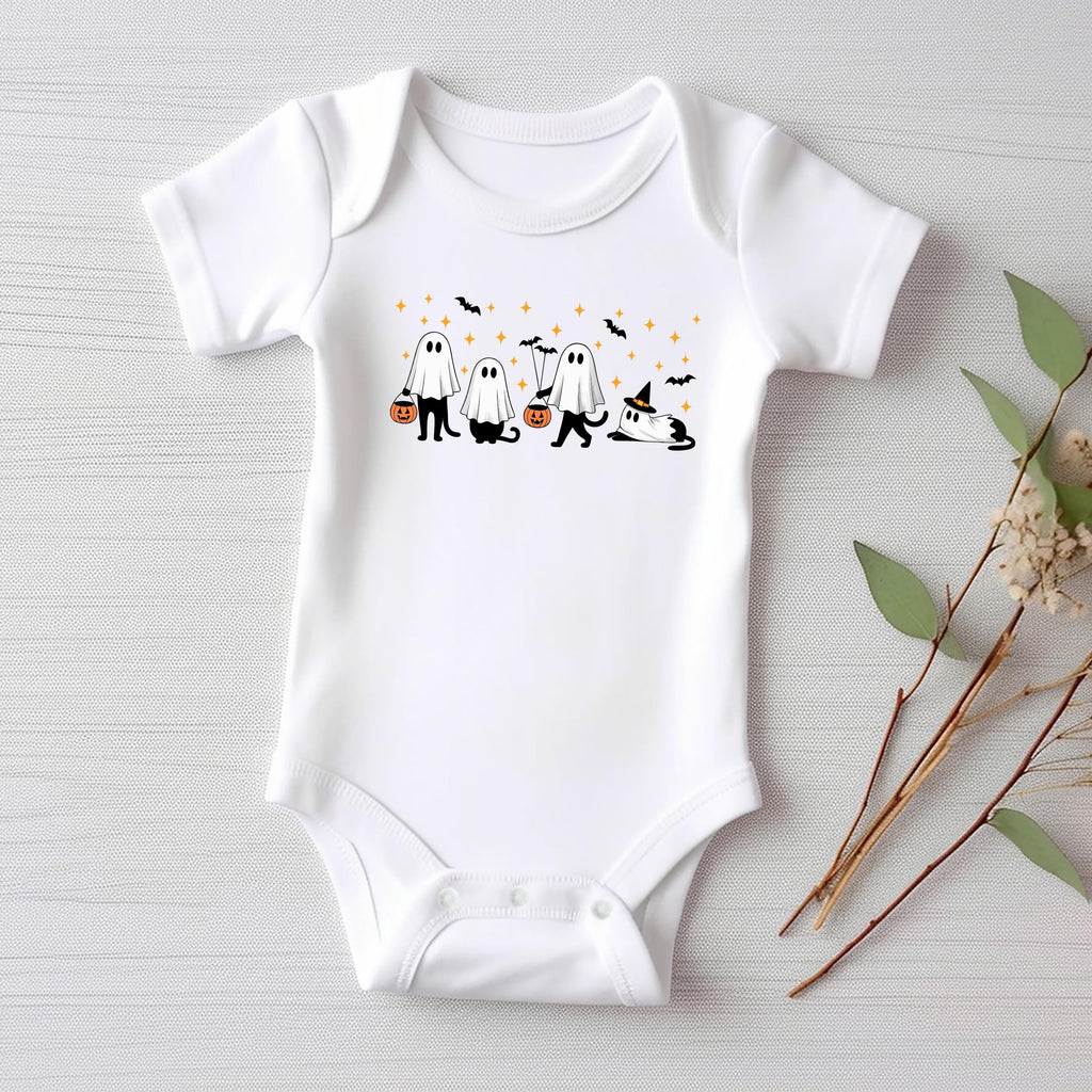 Ghost Kitty Cat Baby Bodysuit, Cute Ghost Baby Shirt, Retro Halloween Toddler Sweatshirt - Fall Cat Outfit, Spooky Season Baby Clothes