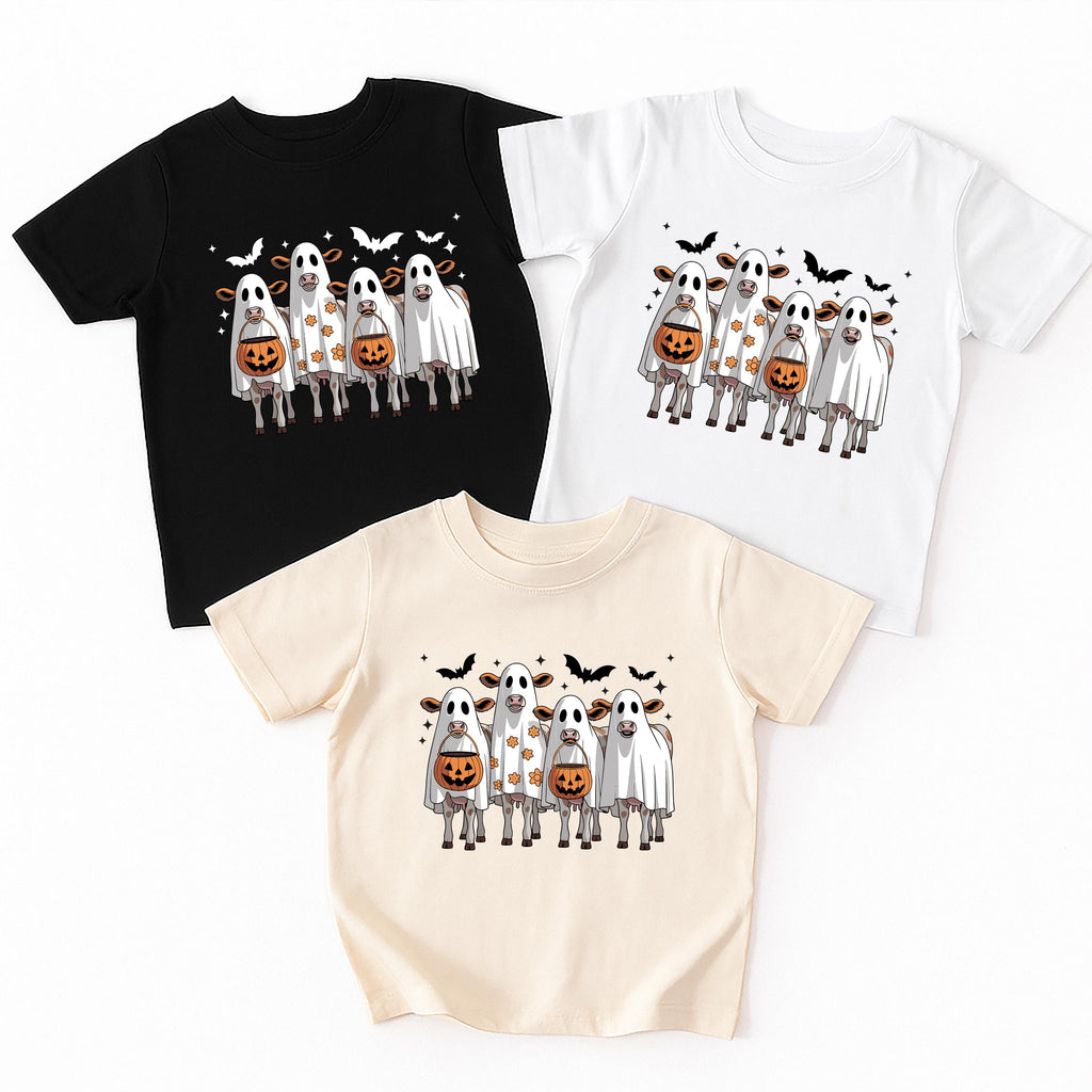 Ghost Cows Baby Bodysuit, Cute Halloween Cow Baby Shirt, Retro Fall Toddler Sweatshirt - Spooky Farm Animal Outfit