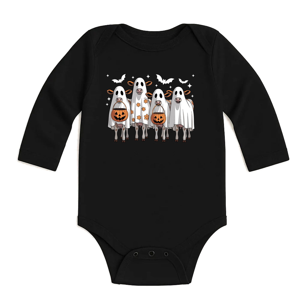 Ghost Cows Baby Bodysuit, Cute Halloween Cow Baby Shirt, Retro Fall Toddler Sweatshirt - Spooky Farm Animal Outfit