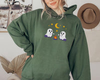 Spooky Season Hoodie, Cute Ghosts Camping Embroidered Sweatshirt, Halloween Shirt, Vintage Ghost Long Sleeve Shirt, Fall Embroidery Gift