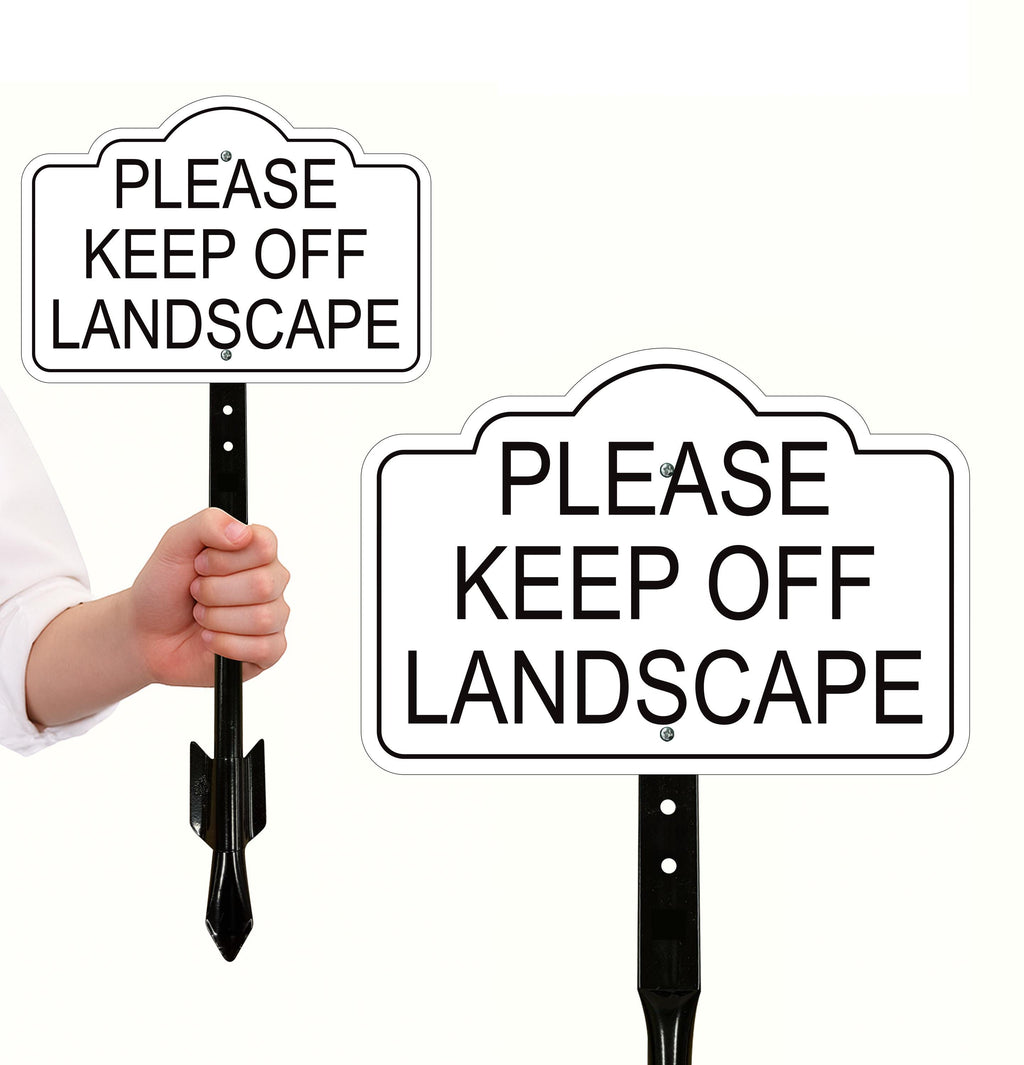 2 Pack Please Keep Off Landscape Yard Sign with 16" Stake, Rust-Free Aluminum Stay Off Grass Warning Sign, Outdoor Garden Lawn Protection