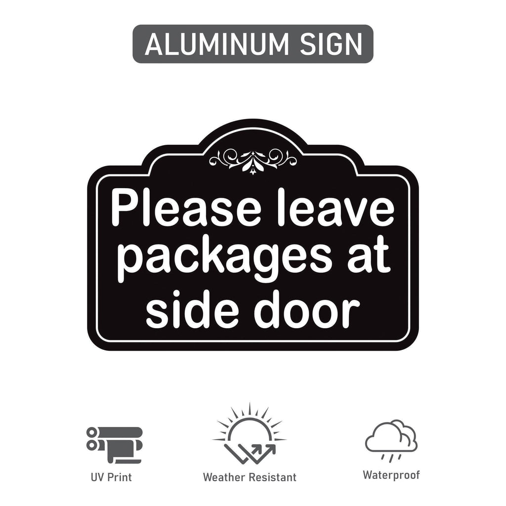 2 Pack Please Leave Packages at Side Door Yard Sign with 16" Stake, Aluminum Delivery Instruction Sign, Outdoor Parcel Drop Off Lawn Sign