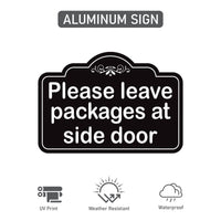 2 Pack Please Leave Packages at Side Door Yard Sign with 16" Stake, Aluminum Delivery Instruction Sign, Outdoor Parcel Drop Off Lawn Sign