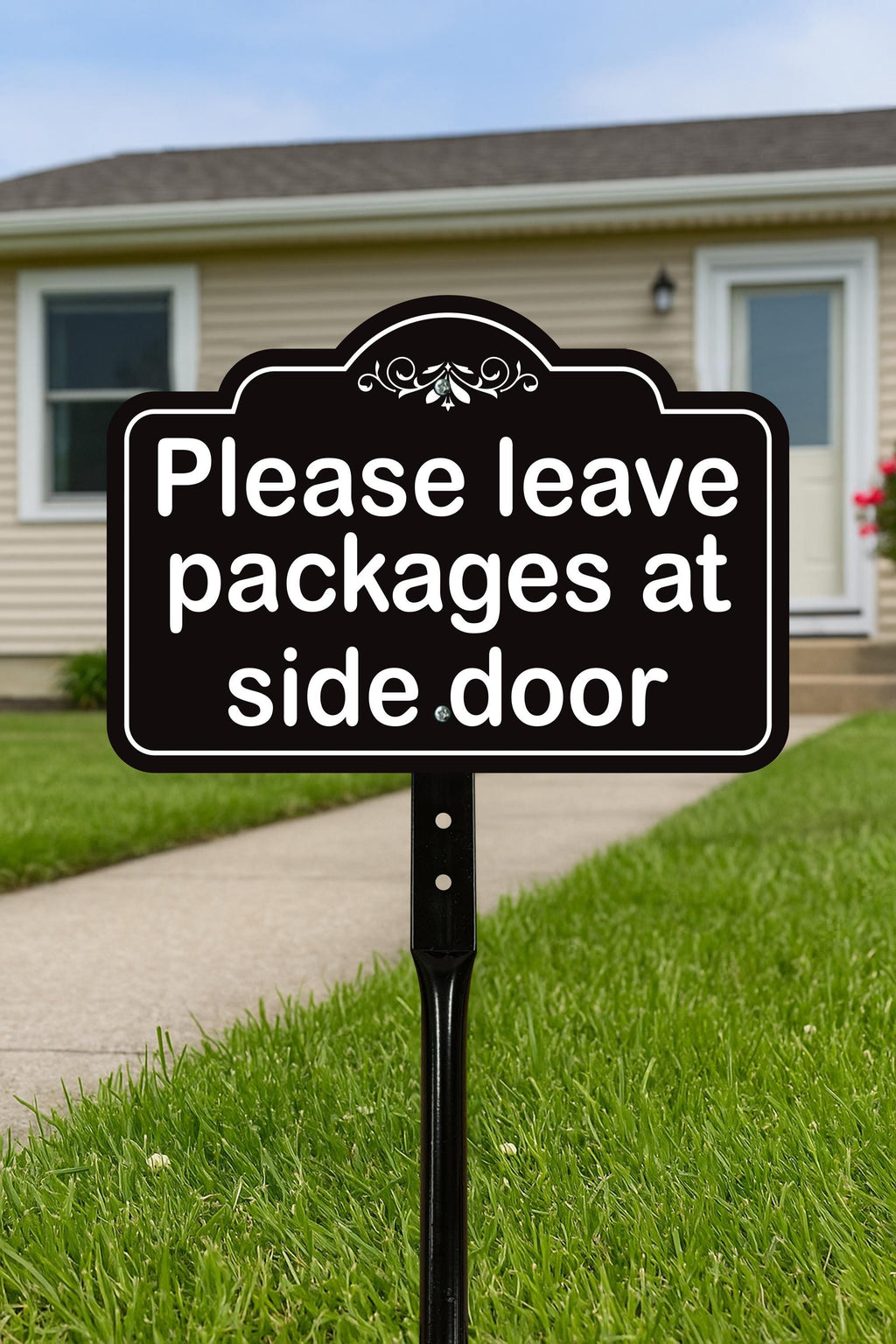 2 Pack Please Leave Packages at Side Door Yard Sign with 16" Stake, Aluminum Delivery Instruction Sign, Outdoor Parcel Drop Off Lawn Sign