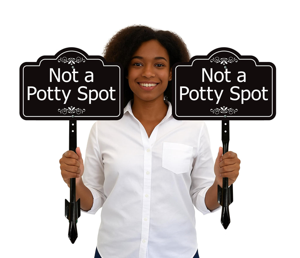 2 Pack Not a Potty Spot Yard Sign with 16" Stake, Rust-Free Aluminum Dog Poop Warning Sign, Clean Up After Your Dog Outdoor Lawn Pet Waste Sign