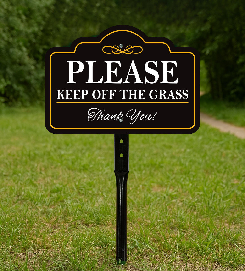2 Pack Please Keep Off The Grass Yard Sign with 16" Stake, Aluminum Stay Off Grass Warning Sign, Outdoor Landscape Protection Lawn Sign