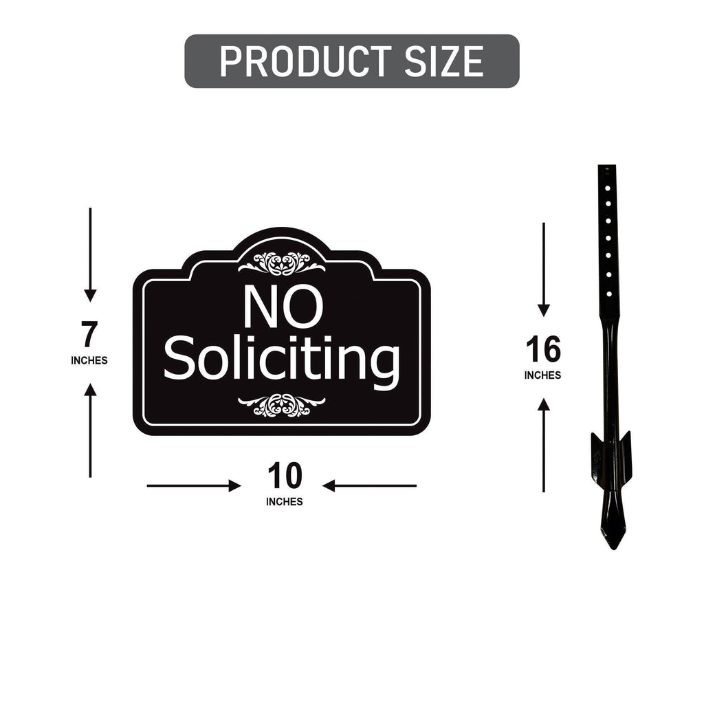 2 Pack No Soliciting Yard Sign with 16" Stake, Rust-Free Aluminum No Solicitors Warning Sign, Outdoor Home Privacy and Security Lawn Sign